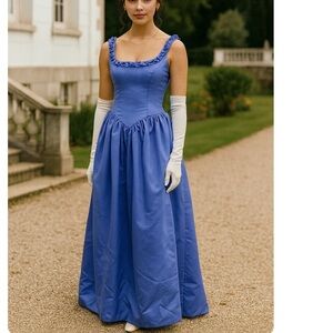 90s VTG Periwinkle Blue Rosette corset Basque waist dress gown castle wedding
